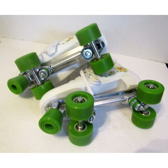 Gonex Roller Skates White Green Sunflowers 4 Wheels Double Row Leather Size 9 - Picture 9 of 9